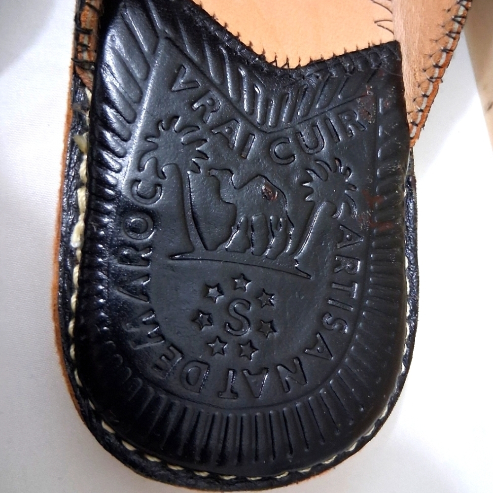 Hamsa Slippers Black Leather Embossed Slides Pointed Toe EU 42 US 11 - Picture 9 of 14